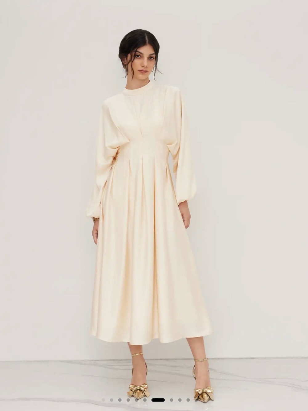 Cider Long Sleeve Midi Dress in Cream